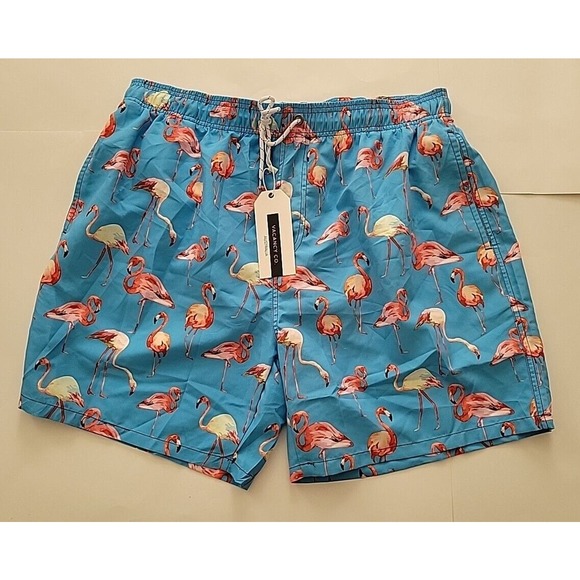 Vacancy Co. Flamingo Swim Trunks, Men's Size XXL, Blue NWT MSRP $69.50 - Picture 1 of 5